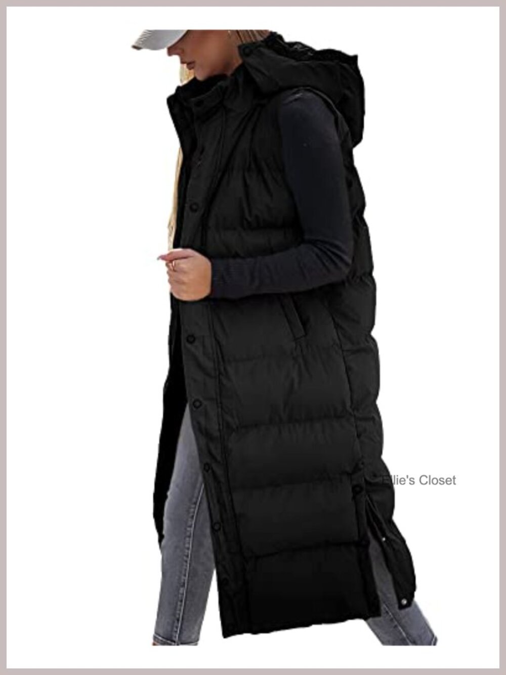 Grlasen Women's Long Quilted Puffer Vest Hooded Sleeveless Zip Up Winter Coat